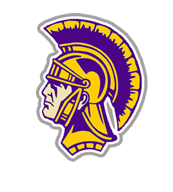 Potosi R-3 School District Logo Purple and Gold Trojan side profile